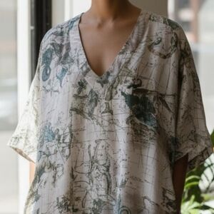 Celestial Astrology Zodiac Print Silky Melissa McCarthy Blouse